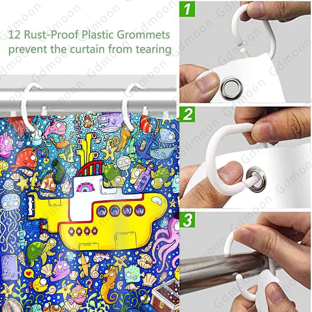 Underwater World Shower Curtain Cartoon Submarine Colorful Marine Life Nautical Sea Animals Life Summer Ocean Theme Bath Curtain
