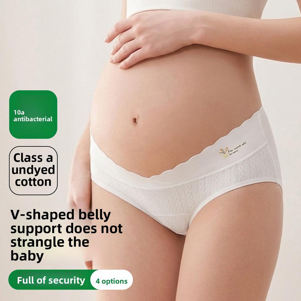 Women's Spring and Summer Baby Cotton V Shaped Low Waist Belly Support Pregnant Briefs
