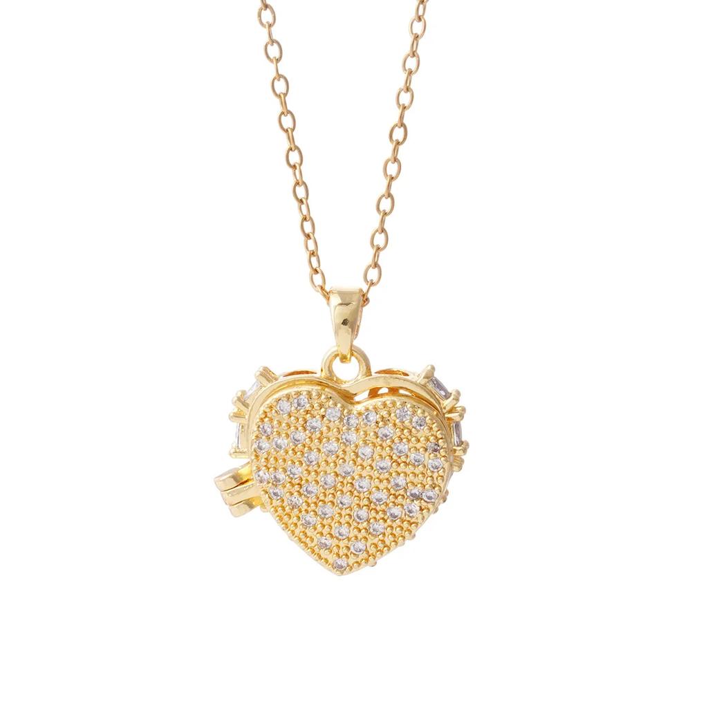 Creative Zircon Heart Can Open Photo Frame Pendant Necklaces for Women Romantic Stainless Steel Chain Jewelry Accessories Gifts