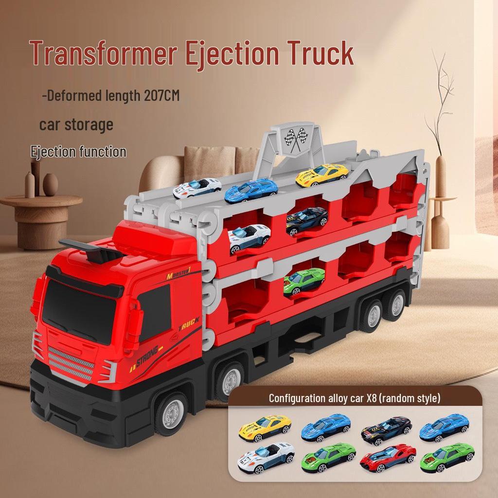 Transforming Toy Truck with Storage and Track, Ejects Small Alloy Cars - Ideal Gift for Kids