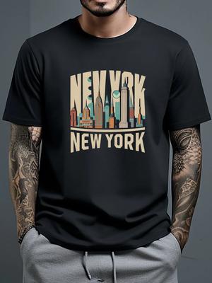 2024Fashion Casual New York Print Men's Casual 100% Cotton Short Sleeve Spring Summer Outdoor Bros. Top T-Shirt