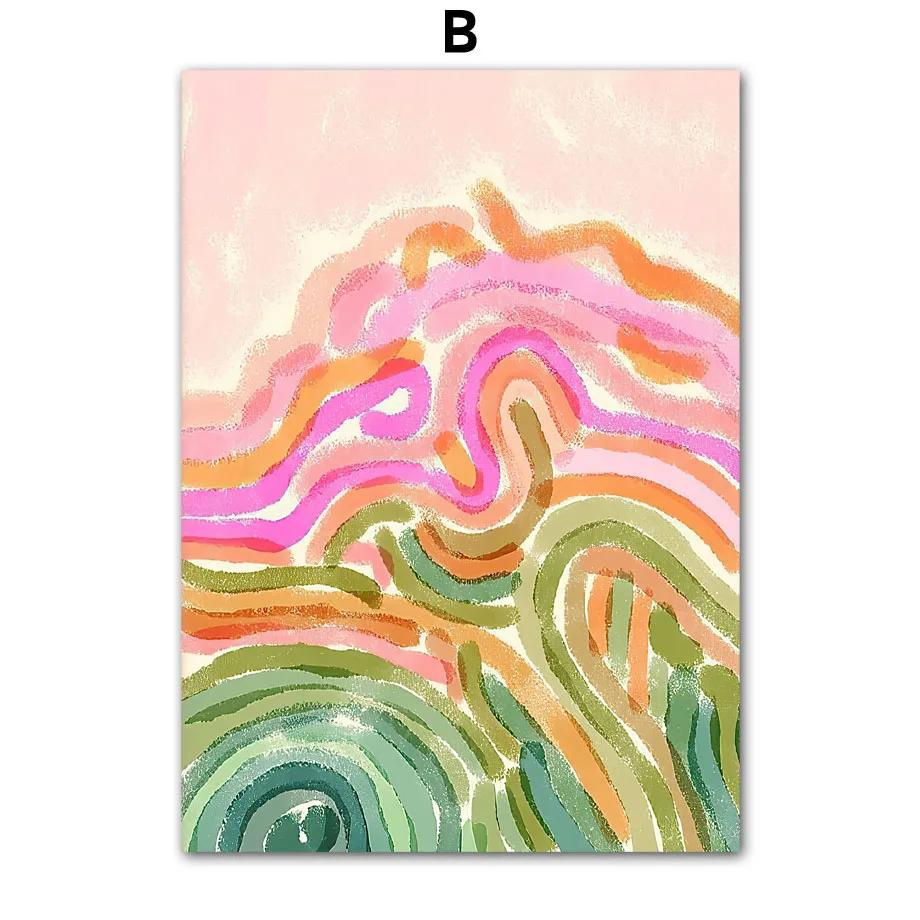 Watercolor Mountain Flower Leaves Geometry Wall Art Posters, Nordic Abstract Pictures, Bedroom Decor, Indoor Canvas Painting