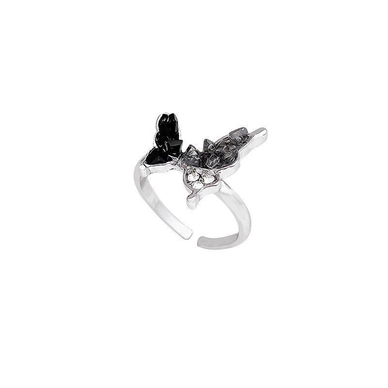 Dark Series Gravel Butterfly Ring: Sweet & Cool Hot Girl Style, High-End Open Index Finger Ring, Net Celebrity Design for Women.
