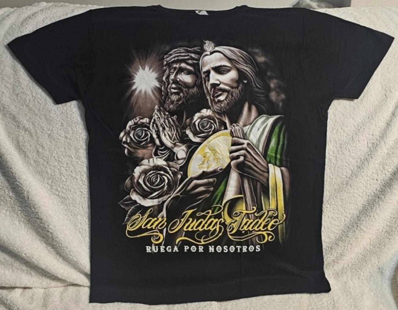 

SAN JUDAS TADEO JESUS CROWN OF THORNS FLOWER ROSE RUEGA POR NOSTROS T-shirt 4XL