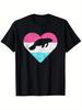 Manatee Heart Pride Flag Retro Graphic Tee Casual Cotton Short Sleeve T-Shirt Daily Unisex