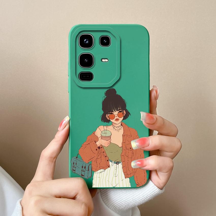 Bumper Bags For Infinix Note 50X 50 Pro Plus 50S Elegant Girls Patterns Square Soft Liquid Silicone Anti Drop Protective Cases For Infinix Back Covers