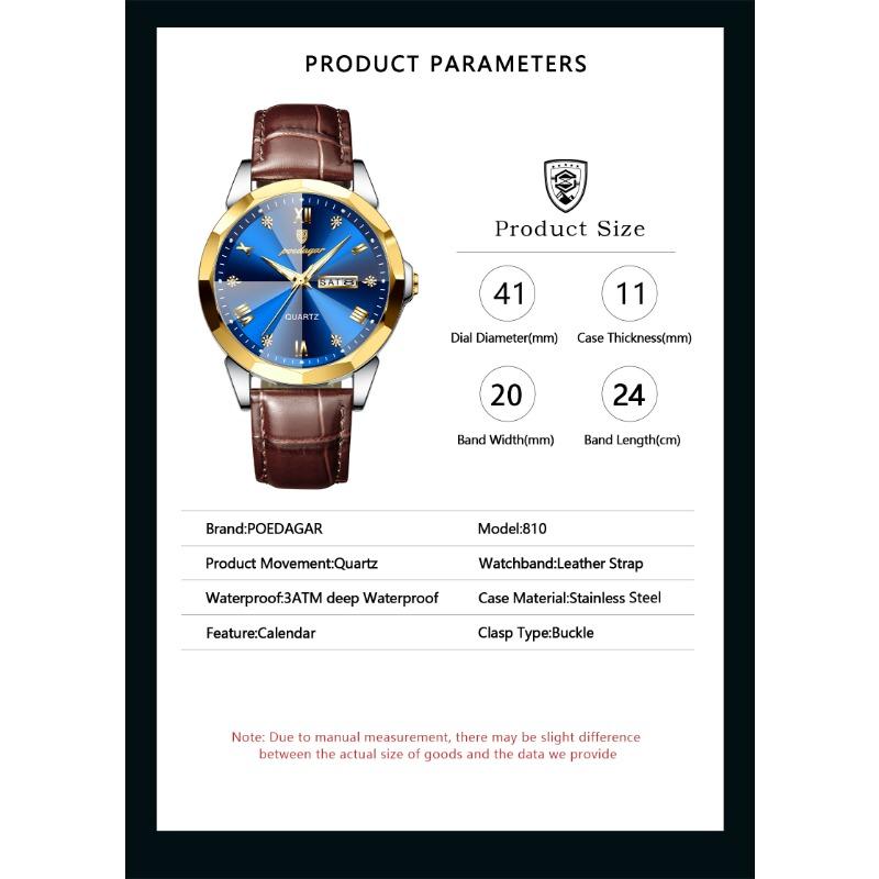 POEDAGAR Luxury Man Wristwatch High Quality Quartz Sports Business Men Watch Waterproof Luminous Date Week Leather Watches