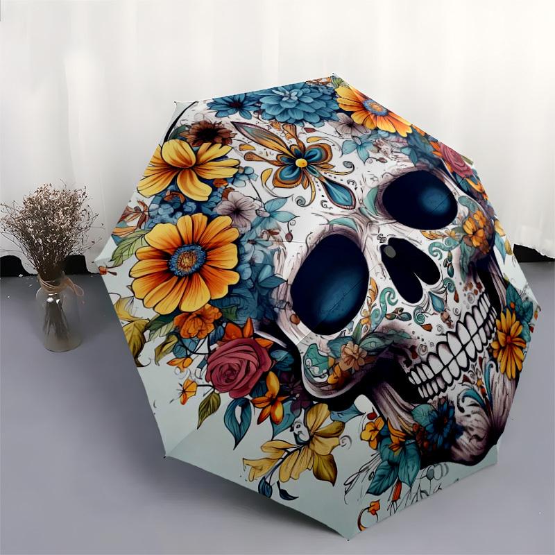 1pc Day of the Dead Floral Skull Umbrella with Plastic Handle,Suitable for All Seasons Home Travel Outdoor UmbrellaDD1574