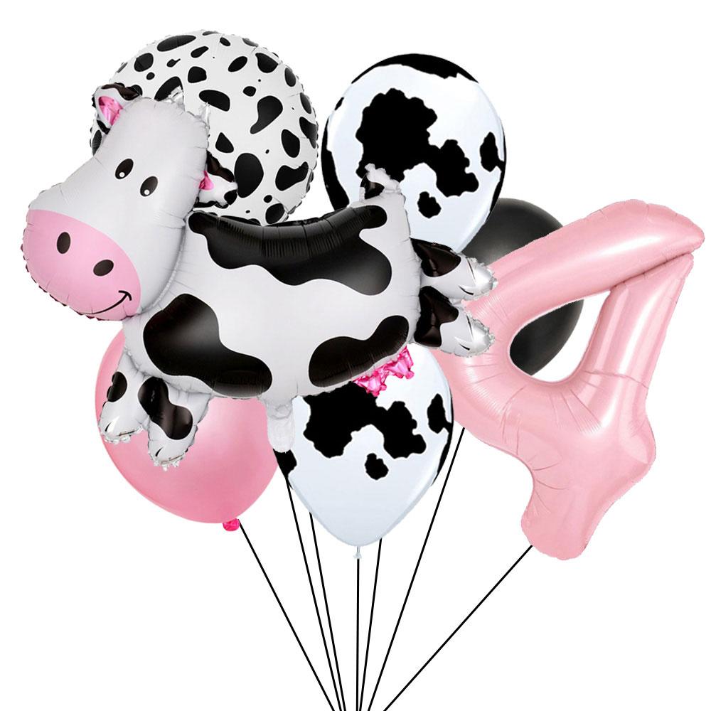 

7 шт. Мультяшный шар Корова Розовый цифровой шар Набор Принадлежности для крещения Детские подарки Украшение для дня рождения Реквизит для фотосъемки 40inch