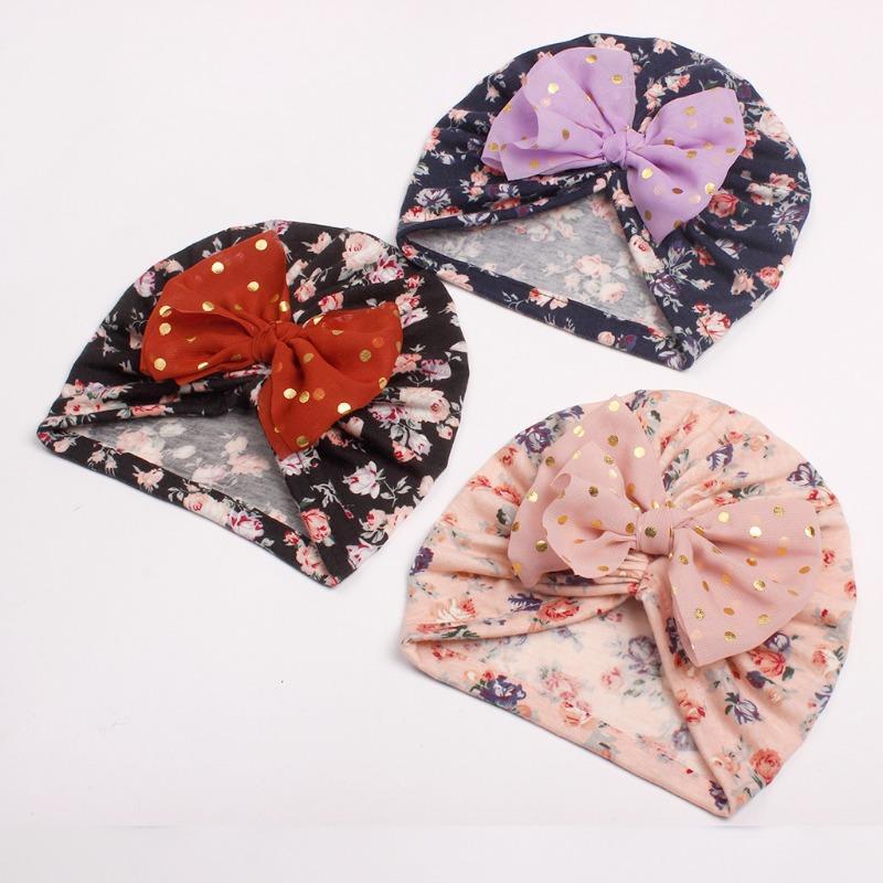 Seasonal new printed children's hats, baby bow headgear, thin girls' hats for infants and young children