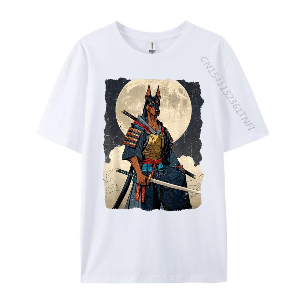 Doberman Dog Samurai Japanese Retro Ukiyo E Warrior Doberman T Shirt Men 100 Cotton Mans Camiseta Masculina Vintage