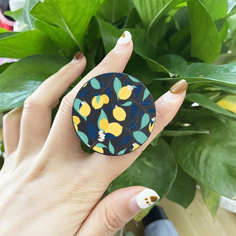 INS Korea Cartoon Yellow Lemon Folding Mobile Phone Grip Stand Holder For iPhone 16 15 14 Samsung Flower Black Griptok Bracket