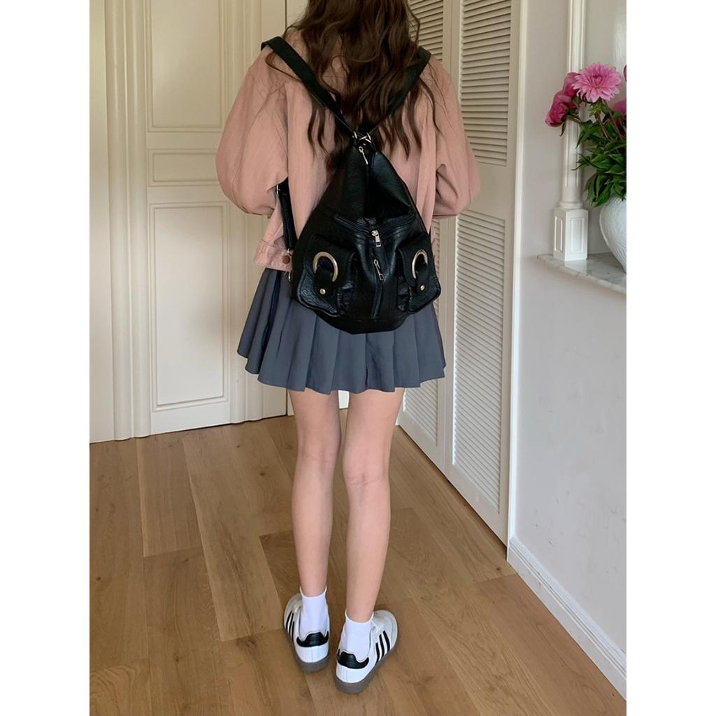 Koreanische Version Schlichte Persönlichkeit Vielseitig Modisch Reißverschlusstasche PU-Leder Tragetasche Schultertasche Pendeln Große Kapazität Rucksack