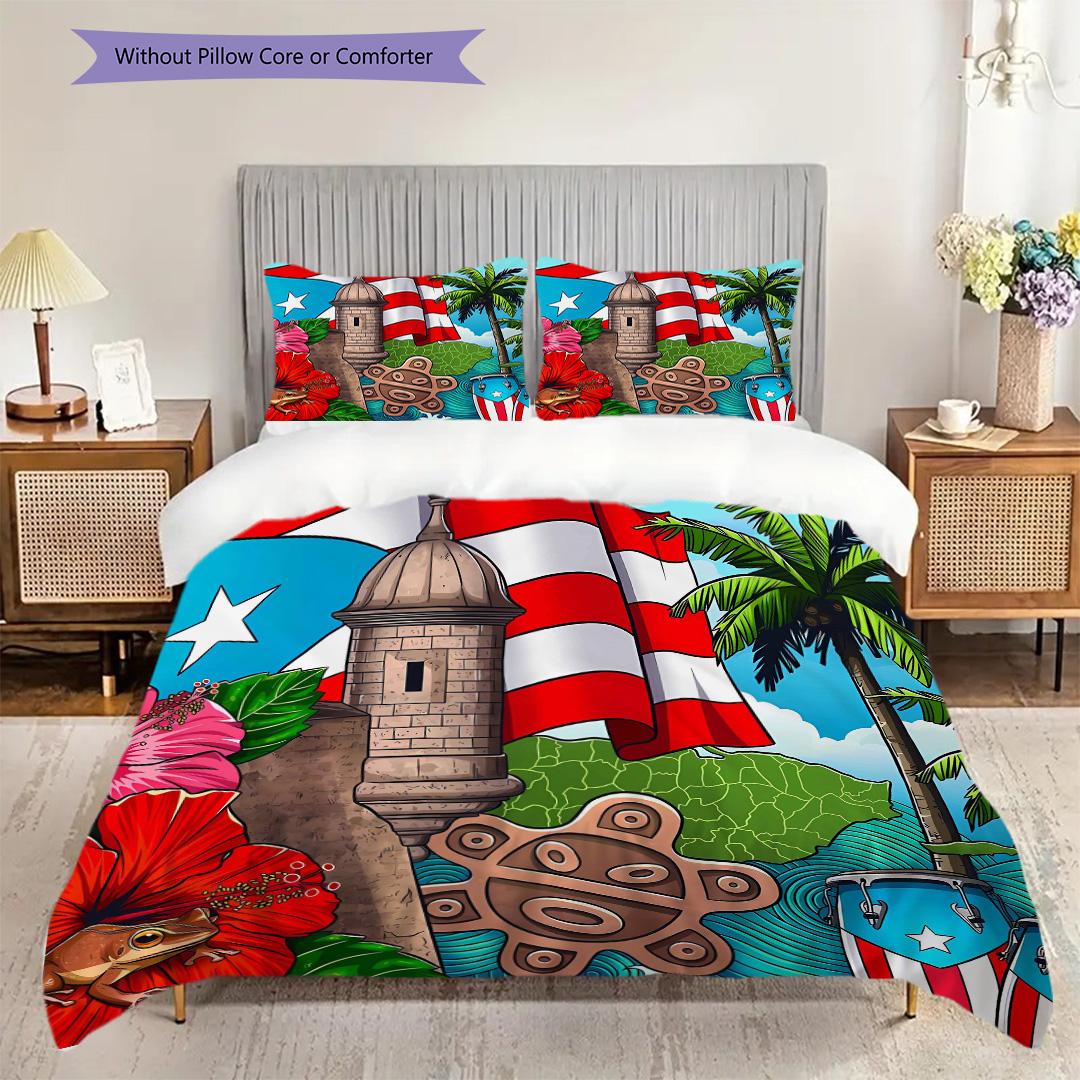 

Puerto Rico Pattern Bedding Quilt Set Quilt Cover Pillowcase Home Decoration Birthday Gift (1 * duvet cover + 2 * pillowcase, without core) 135x200cm