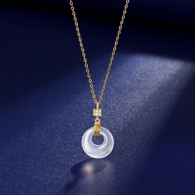 Womens Jade Agate Peace Buckle Necklace Chain Light Luxury Retro Style