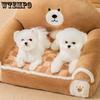 1pc Cozy Polyester Fiber Cartoon Dog Bed Sofa, Removable Washable Pet Mat for All Seasons, Warm Dog and Cat Lounger for Small Breeds