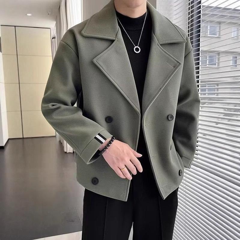 

Men s Double-Sided Woolen Trench Coat: Casual Short Jacket for Autumn and Winter Medium зелений