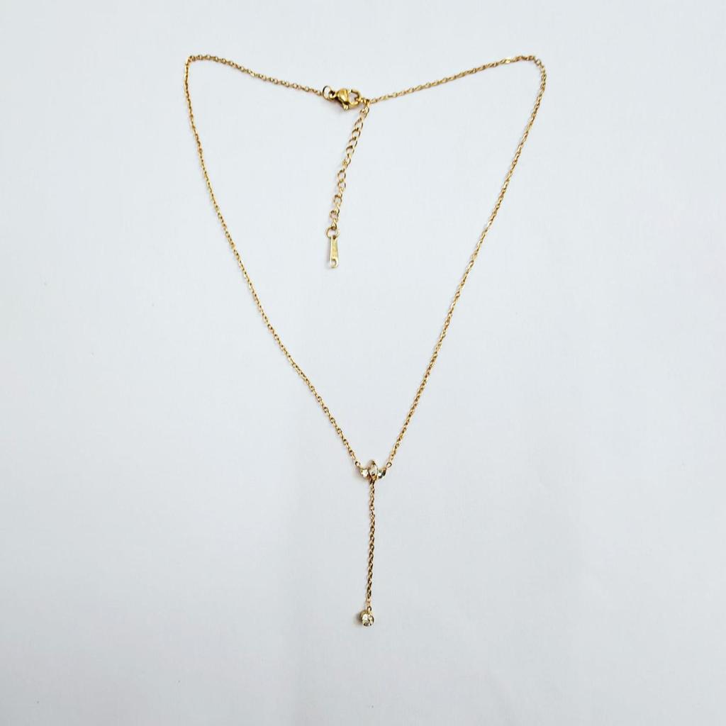 18K Gold Crystal Diamond Y-Shaped Zirconia Sweater Necklace, Colorfast Titanium Steel Jewelry.