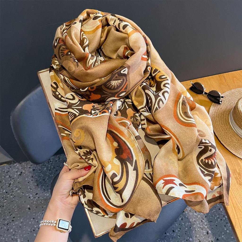 European and American Cashew Flower Atmospheric Scarf for Women  Long Cotton and Linen  Soft Skin-friendly Neck Care Shawl  Warm Autumn and Winter