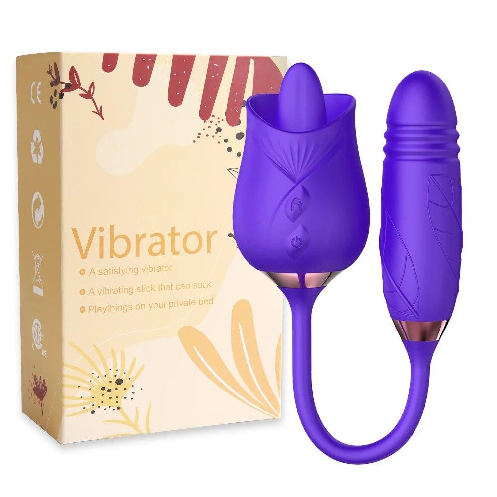 Rose Clitoris Tongue Licking Female Sucking Vibator Clit Stimulator Telescopic Vibration Nipple Vagina Sex Toys for Women Adults