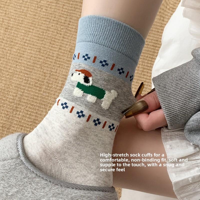 Fer Island Children's Autumn-winter Mid-length Plush Socks Featuring Cute Cartoon Cats and Dogs with Fleece Material and Without Bones