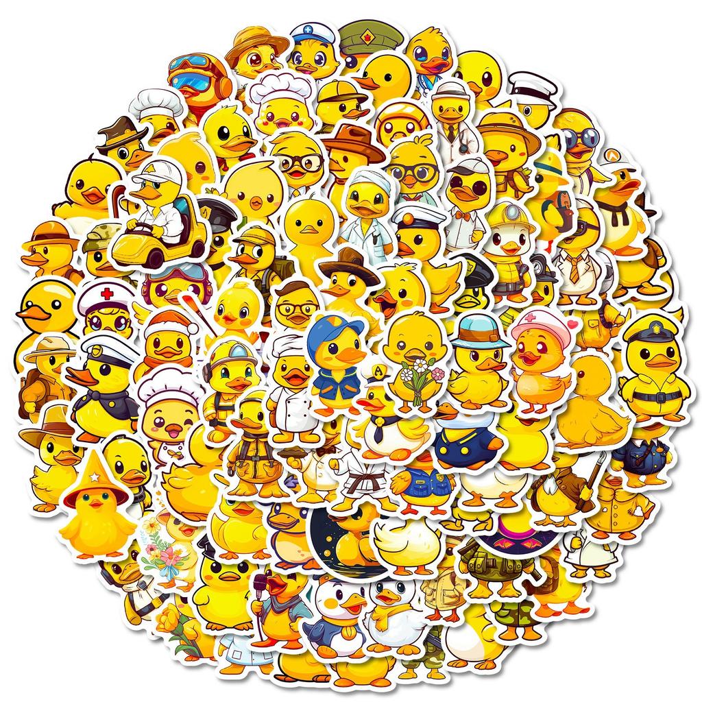 100 Stück Kleine Gelbe Enten Aufkleber Cartoon Kleine Gelbe Ente Doodle Kreativ Niedlich Koffer Skateboard Fahrrad Wasserdichte Aufkleber