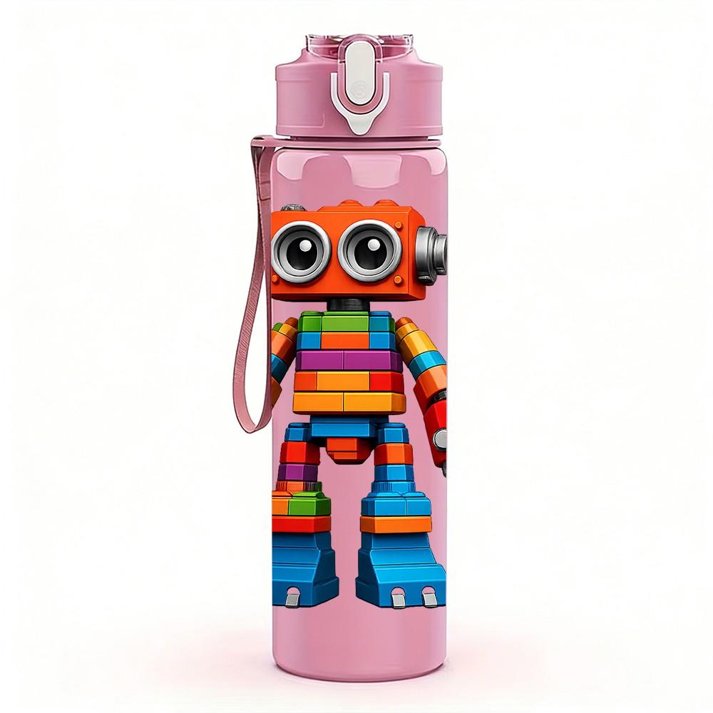 1PC Colorful Robot Toy 750ml Color Plastic Sports Water Bottle Leakproof Flip Straw Lid Suitable for Sports Office Home Use