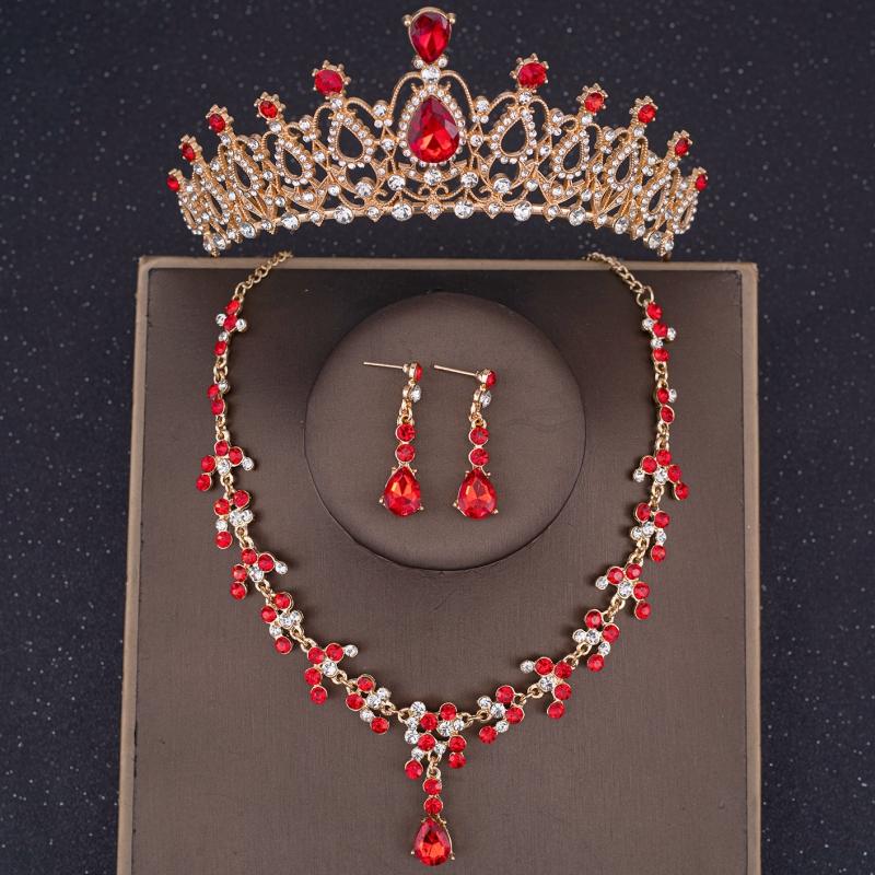 Luxury Crystal Crown Necklace Earring Set Rhinestone Bridal Jewelry Set Bridal Wedding Hair Accessories Jewelry Crown Tiara Set