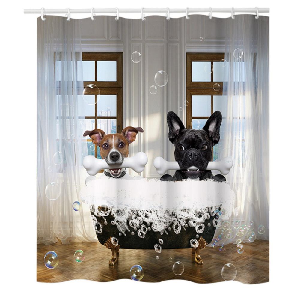 183*183cm Kreatives Katze Hund Muster Duschvorhang Wasserdichte Trennwand Badezimmervorhang mit Haken