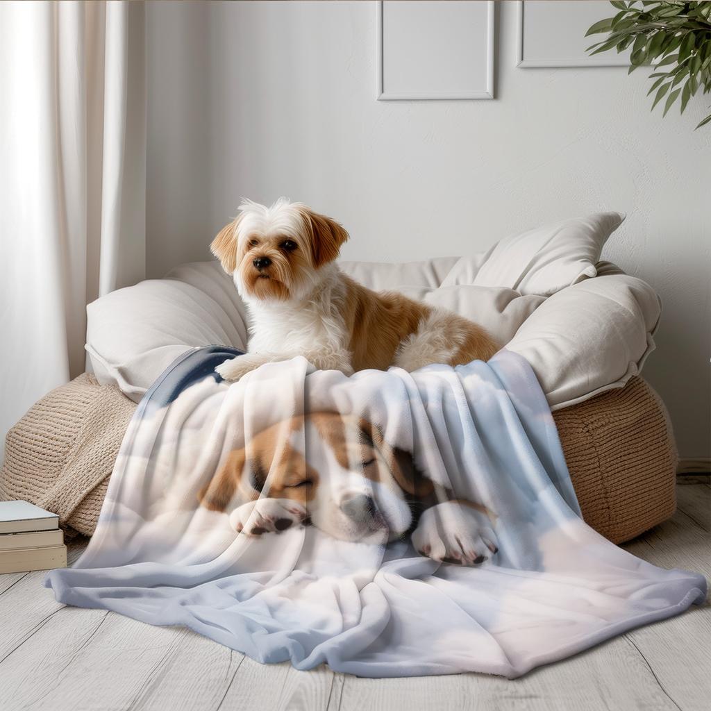 1PC Cute Cloud Puppy Printed Flannel Blanket Multi Size Living Room Sofa Napping Cover Soft and Comfortable Machine Washable