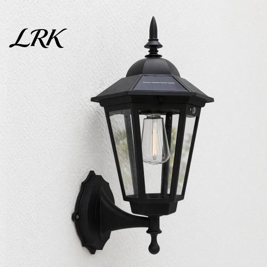 Eco Friendly Solar Garden Lamp Vintage Wall Light, Motion Sensor Outdoor Sconce with Glass Villa Exterior Shade, Waterproof Lantern for Patio