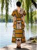 2026 V-neck Digital Print High-waist Batwing Sleeve Beach Dress - Southeast Asian Cotton Silk