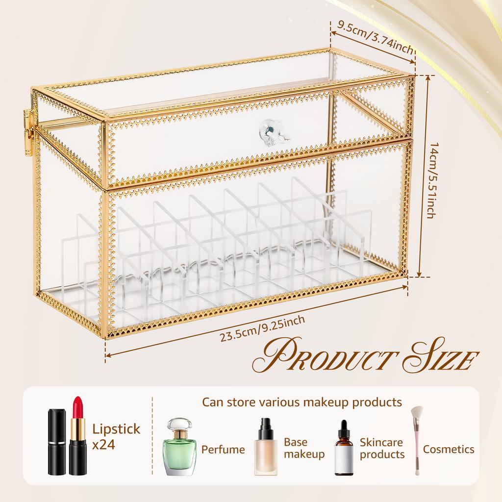 18/24 Grid Lipstick Holder Transparent Glass Cosmetics Storage Box Lipstick Nail Polish Display Rack Tabletop Organizer