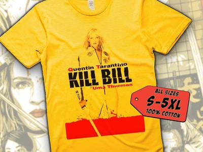 Kill Bill V28 T Shirt Movie Poster Print Yellow Color Shirt 100% Cotton All Sizes S To 5XL