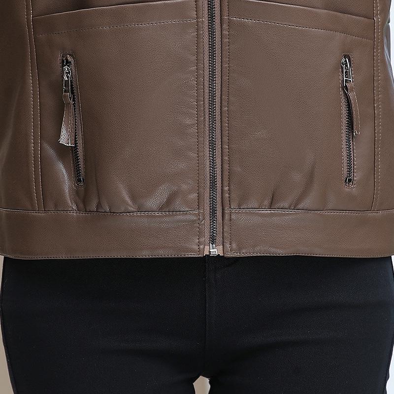 Wiosna/Jesień 2025 Damski Krótki Płaszcz z Kapturkiem ze Skóry PU - Stylowa Kurtka na Zamek dla Młodych Mam.