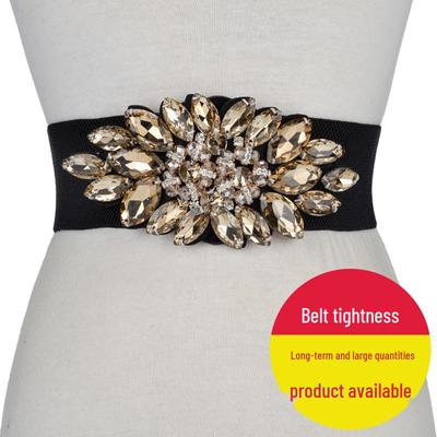 Women's Wide Rhinestone Stretch Belt – Elastic Waistband for Skirts