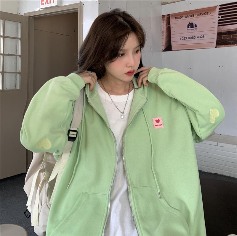 Korean Cardigan Sweatshirt Womens Hooded Autumn Thin Coat Female Zipper Apricot Hoodies Streetwear