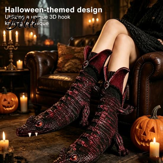 Soft Relaxing Socks for Daily Wear 1 Pair Winter Warm Knitted Women Cute 3D Cat/Pumpkin/Ghost/Dragon Design Halloween Party Decor Crew Sock,