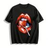 Sexy Heart Lollipop Red Lip Print Trendy Casual Short Sleeve T-Shirt Pure Cotton T-shirt