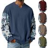 Men's Camouflage Stylish V-Neck Ribbed Textured Long-Sleeve T-Shirt