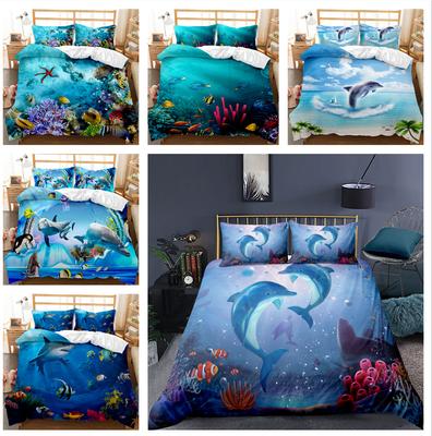 Dolphin Bedding, Marine Animal Down Duvet Cover and Pillowcase 2/3pc King Queen Bed Full-size 3D Printed Duvet Cover Set Gift