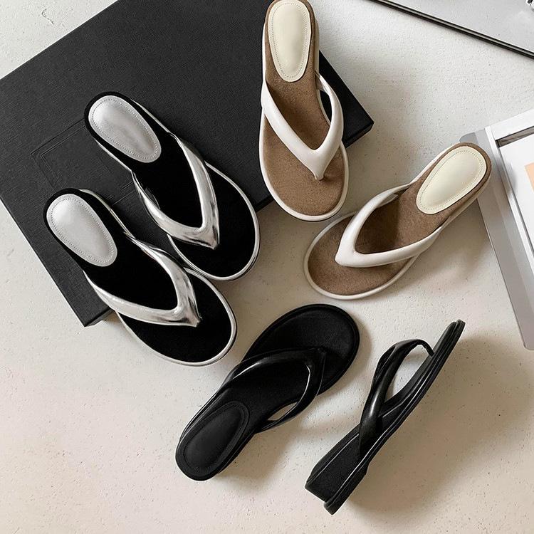 Schaffell~ innere Höhenerhöhung 4cm Zehentrenner Damenschuhe Sommer Oberbekleidung Strandslipper Damen Dicksohliger Keilabsatz Zehen coole Slipper