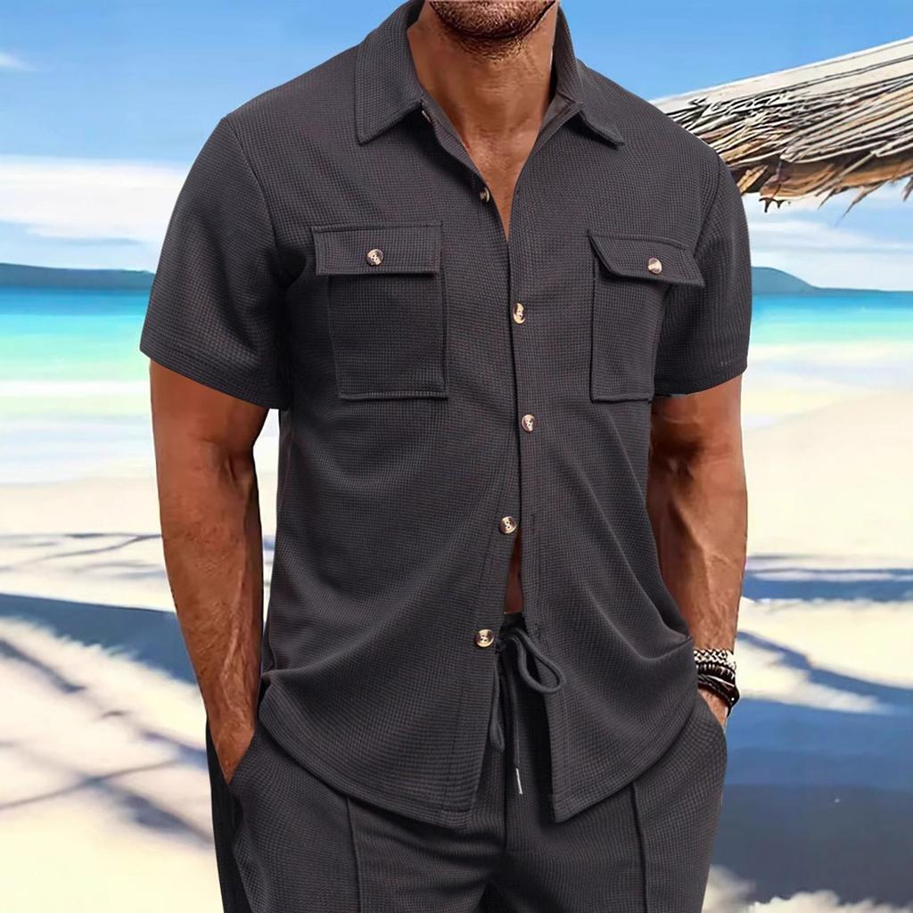 Men's Lapel Jacket With Pockets Casual And Comfortable Short Sleeved Coat