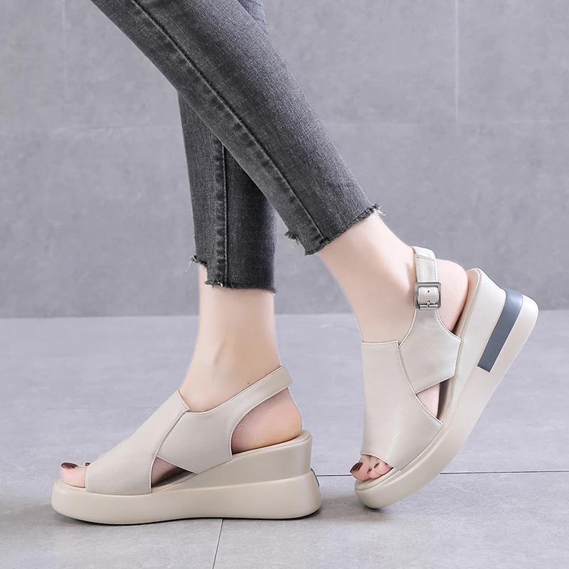 Scarpe estive con zeppa per donna sandali tinta unita punta aperta tacchi alti casual donna cinturino con fibbia sandali femminili alla moda