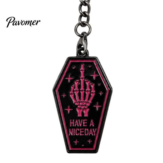 Metal Key Chain Gothic Punk Coffin-Shaped Keychain, Have A Nice Day Skull Hand Dark Style Accessory Pattern Keyring, Decorative Pendant for Backpacks,