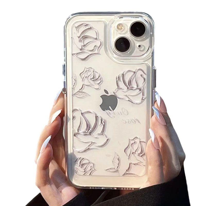 Premium Rose is suitable for iPhone 14 Pro Max, new 15 Plus space case, 13/12 transparent phone case, 11 pieces