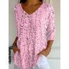 Elegantes V-Ausschnitt Langarm-T-Shirt für Damen, einfaches rosa bedrucktes Shirt, geeignet für alle Jahreszeiten, Garderoben-Essential, für den Weg zur Arbeit und den täglichen Gebrauch