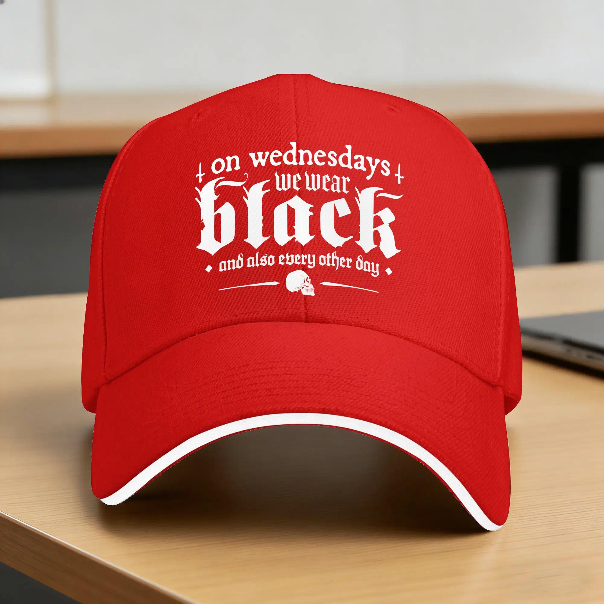 On Wednesdays We Wear Black Sun Baseball Cap Spring Fitted Retro Trucker Hat For Unisex Adult Hunting Camping Snapback Cap One Size