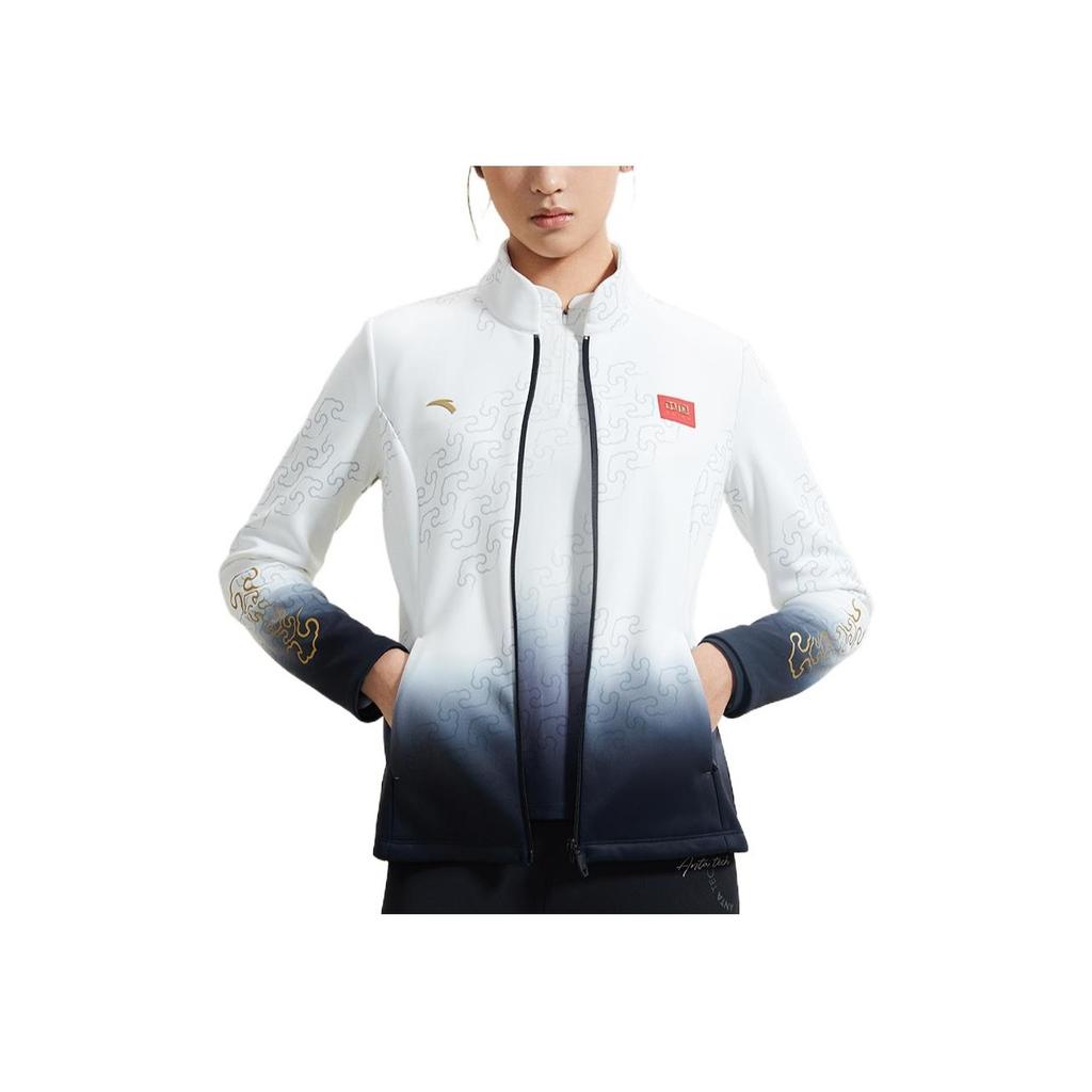Anta Training Series All Over Striped Logo Zipper Fleece Jacket Women Jacket White 162247714-1