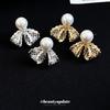K real gold electroplated lace bow zircon pearl stud earrings women French design earrings temperament earrings women